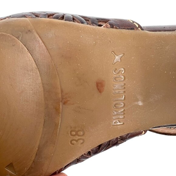 Pikolinos Floral Cutout T-Strap Heels Brown Leather Size 38 EU 7.5-8 US - Picture 8 of 13